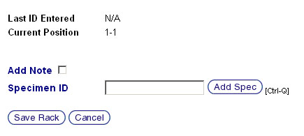 Specimen Data Entry Section