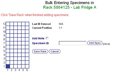 Bulk Specimen Entry Screen