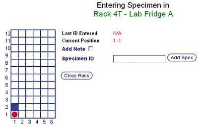 Conventional Specimen Entry Screen