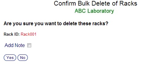 Rack Deletion Confirmation Screen