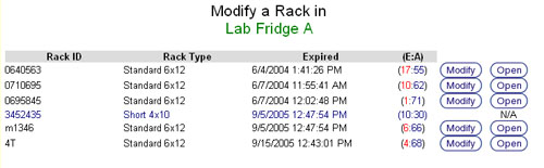 Rack Modification Selection Screen