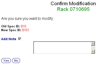 Specimen Modification Confrimation Screen