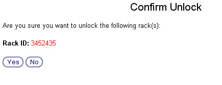 Unlock Rack Confirmation Screen