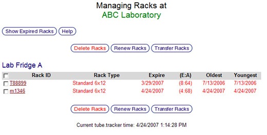 Rack Management - Rack Selection Screen Showing Only Expired Racks