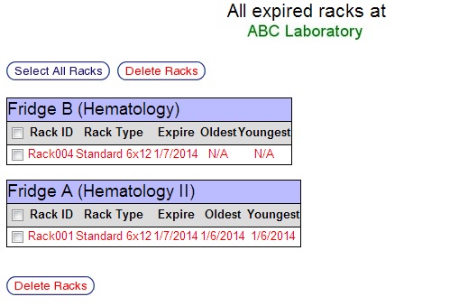 All Expired Racks Screen