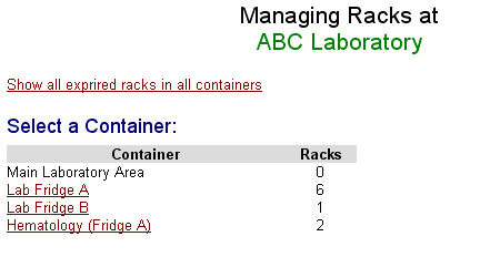 Rack Management - Container Selection Screen