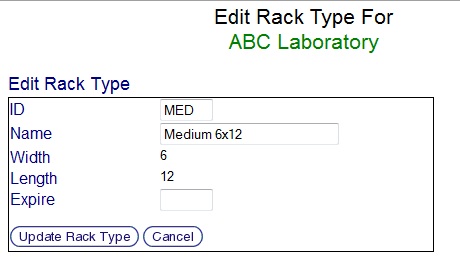 Rack Type Editing Screen