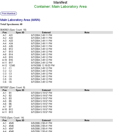 Container Manifest Screen