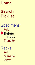 Navigation Menu Specimens &gt; Delete