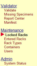 Navigation Menu Maintenance &gt; Locked Racks