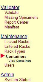 Navigation Menu Maintenance &gt; Containers