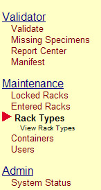 Navigation Menu Maintenance &gt; Rack Types