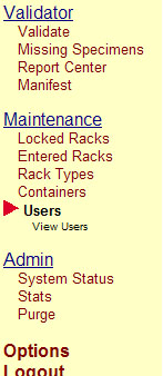 Navigation Menu Maintenance &gt; Users