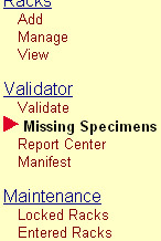 Navigation Menu Validator &gt; Missing Specimens