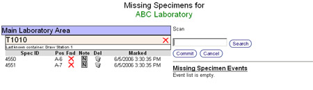 Missing specimen screen