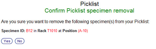 Removal from Picklist Confirmation Screen