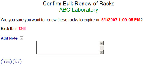 Rack Renewal Confirmation Screen