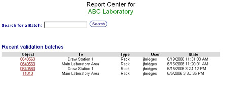 Report Center Screen