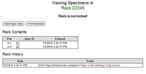 Rack History Screen