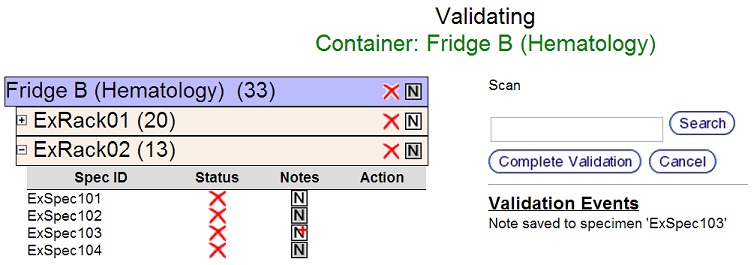 Container Validation Screen