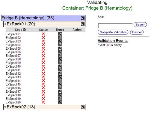 Validation Screen Validating Container