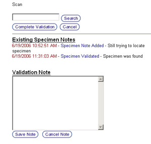 Validator note section