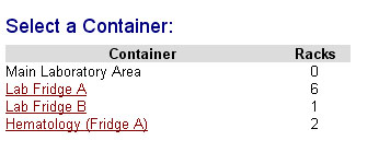 Rack Viewing Search Screen: Container Listing Area