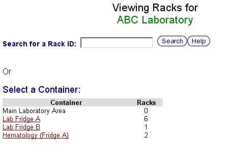 Rack Viewing Search Screen